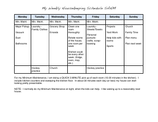 Document preview: Sample Weekly Housekeeping Schedule - SAHM (Stay at Home Mom)