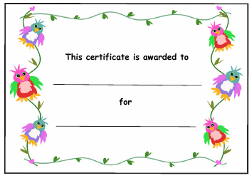 Document preview: Kids Award Certificate Template - Colorful Birds