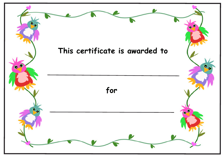 &quot;Kids Award Certificate Template - Colorful Birds&quot; Download Pdf