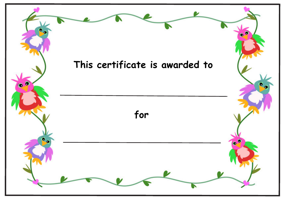Kids Award Certificate Template with Colorful Birds