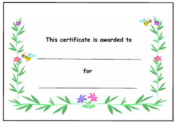 Document preview: Kids Award Certificate Template - Flowers and Bees