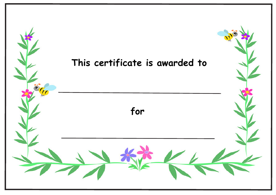 Kids Award Certificate Template - Flowers and Bees