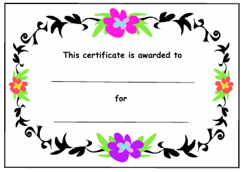 Document preview: Kids Award Certificate Template - Color Flowers and Black Leaves