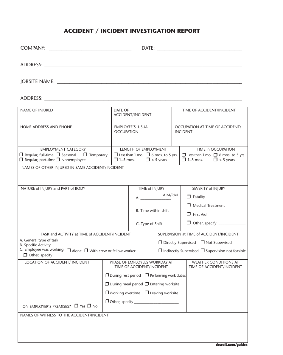 Accident / Incident Investigation Report Template, Page 1