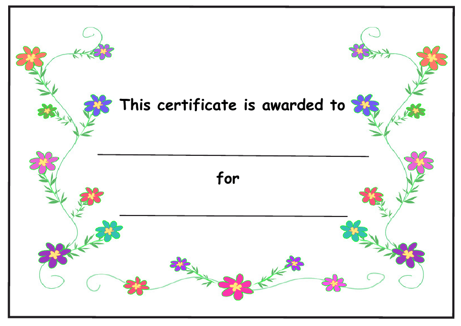 Kids Award Certificate Template with Small Flowers and Green Leaves