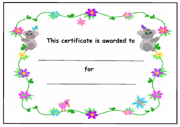 Document preview: Kids Award Certificate Template - Koalas and Flowers