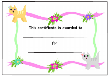 Document preview: Kids Award Certificate Template - Cats and Flowers