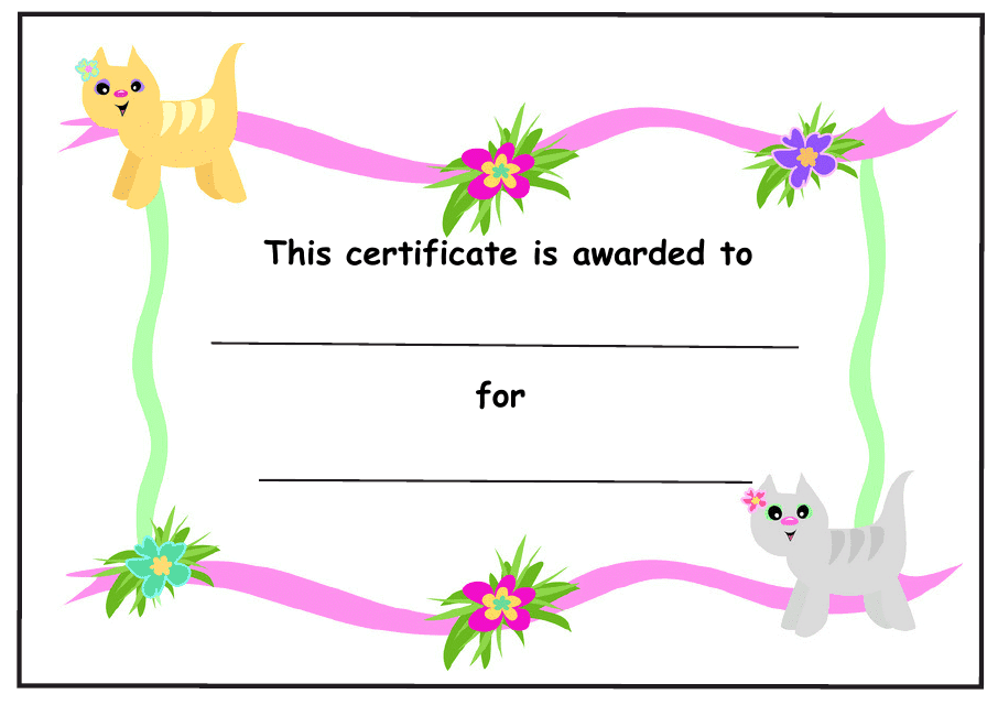 Kids Award Certificate Template - Cats and Flowers