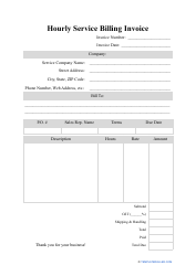Document preview: Hourly Service Billing Invoice Template