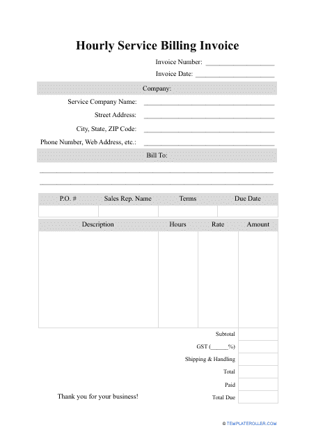 Hourly Service Billing Invoice Template