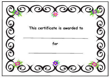 Document preview: Kids Award Certificate Template - Black Borders and Flowers