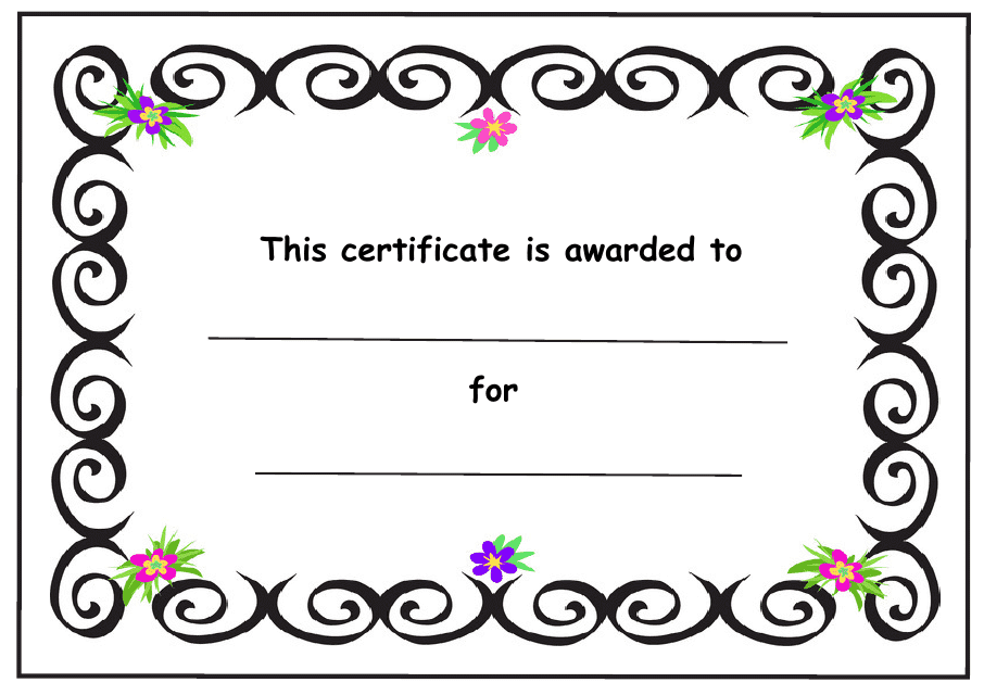 Kids award certificate template with black borders and flowers