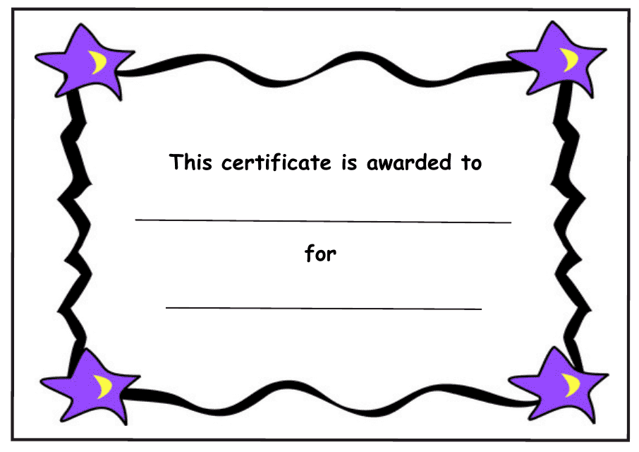 Kids Award Certificate Template With Stars and Black Borders