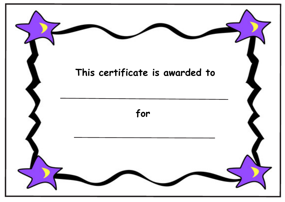 Kids Award Certificate Template with Stars and Black Borders