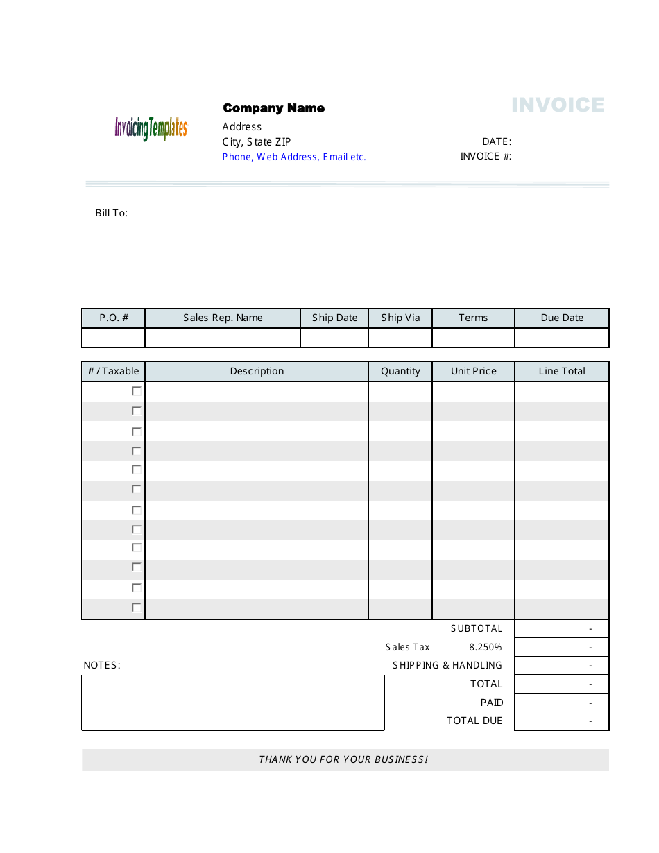 Billing Invoice Template With Profit and Taxable Column, Page 1