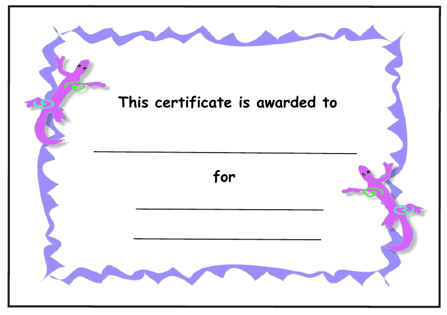 &quot;Kids Award Certificate Template - Pruple Lizards&quot; Download Pdf
