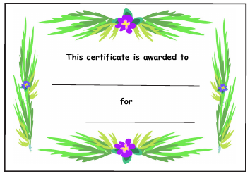 Document preview: Kids Award Certificate Template - Purple Flowers With Green Leaves