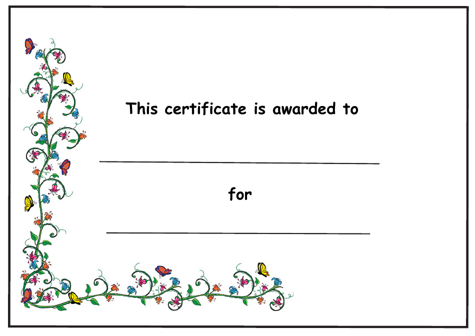 Award Certificate Template with Small Butterflies and Flowers