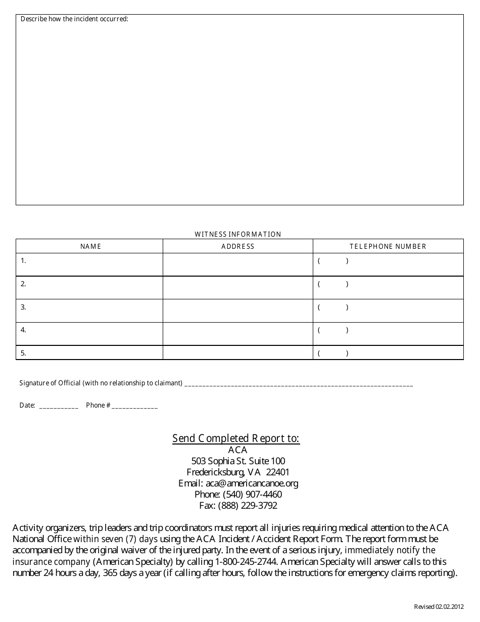Incident / Accident Report Form - Arlington Classics Academy, Page 2