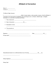 Document preview: Affidavit of Correction Form - Without Frame