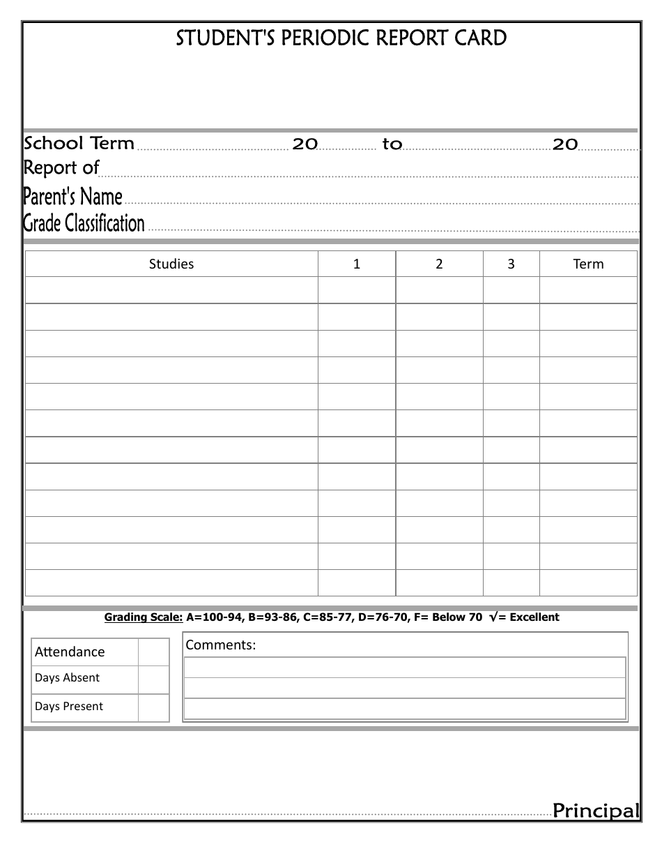 Students Periodic Report Card Template, Page 1