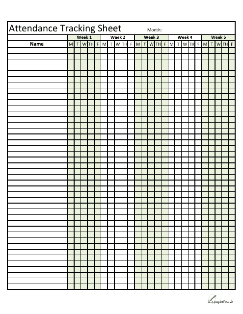 Weekly Attendance Tracking Sheet Preview - Samplewords
