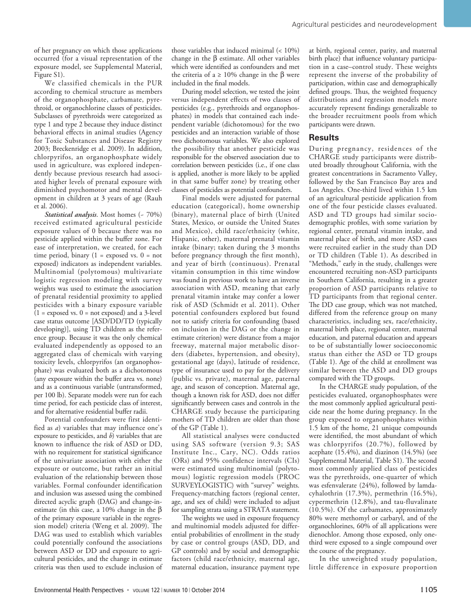 Neurodevelopmental Disorders and Prenatal Residential Proximity to Agricultural Pesticides: the Charge Study - Volume 122, Number 10 - Janie F. Shelton, Estella M. Geraghty, Daniel J. Tancredi, Lora D. Delwiche, Rebecca J. Schmidt, Beate Ritz, Robin L. Hansen, and Irva Hertz-Picciotto, Page 3