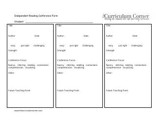 &quot;Independent Reading Conference Form for the Teacher - the Curriculum Corner&quot;