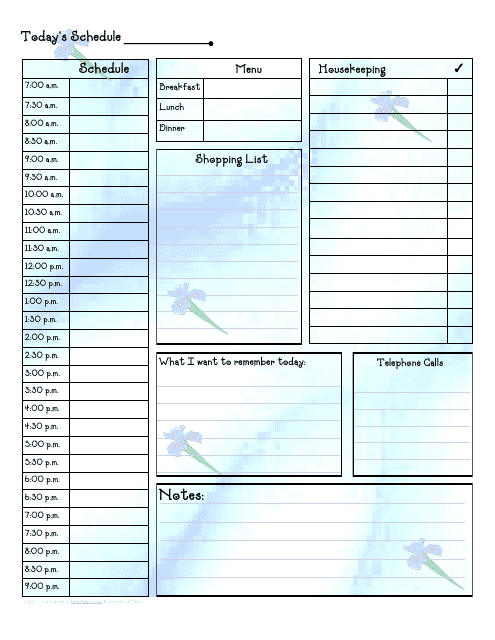 Blue Daily Schedule Template with Flowers
