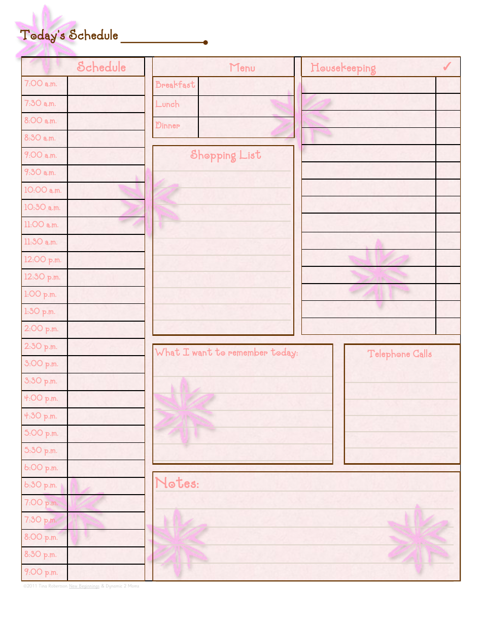 Pink Daily Schedule Template, Page 1