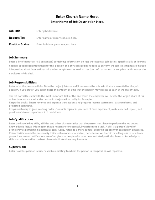 church job description template download printable pdf templateroller