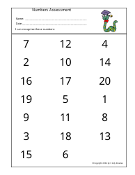 Document preview: Numbers Assessment Worksheet Template - Cindy Downes