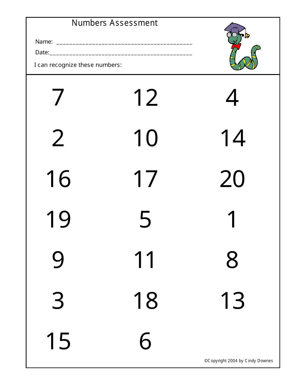 numbers assessment worksheet template cindy downes download printable