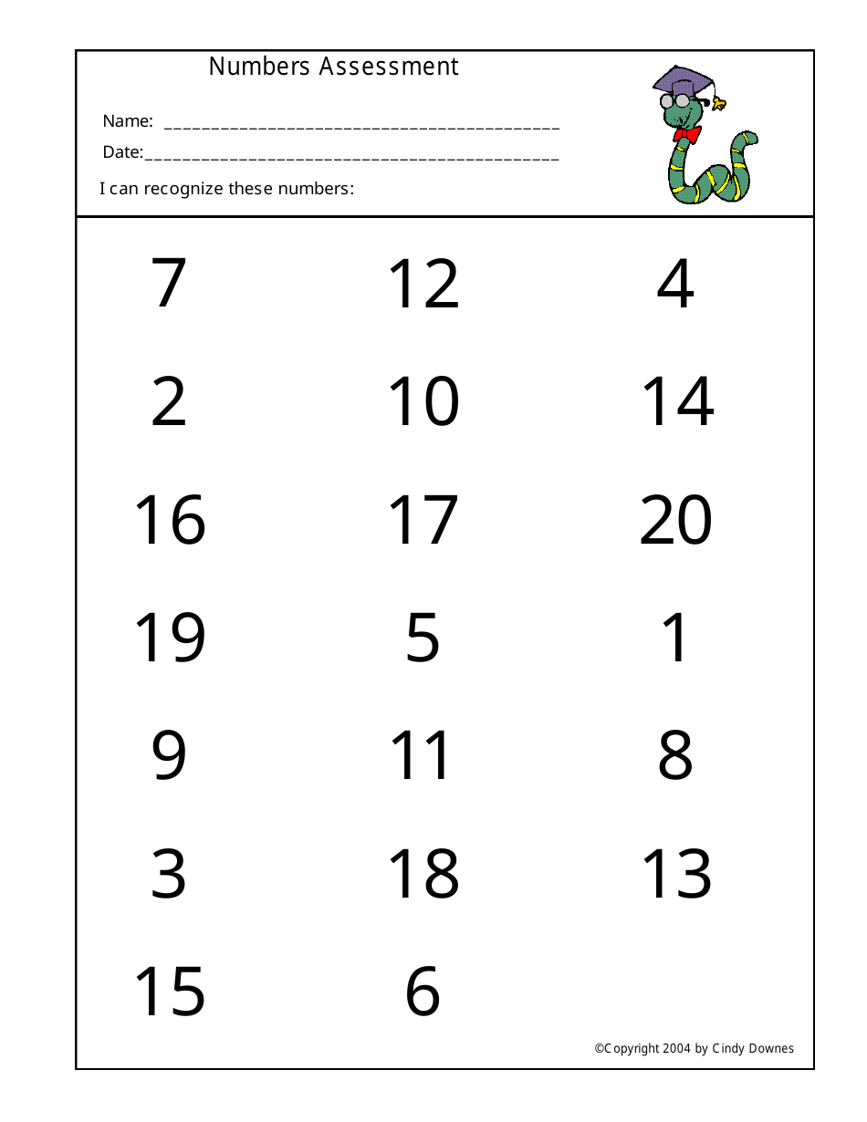Numbers Assessment Worksheet Template Preview