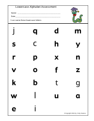 Document preview: Lowercase Alphabet Assessment Worksheet Template - Cindy Downes