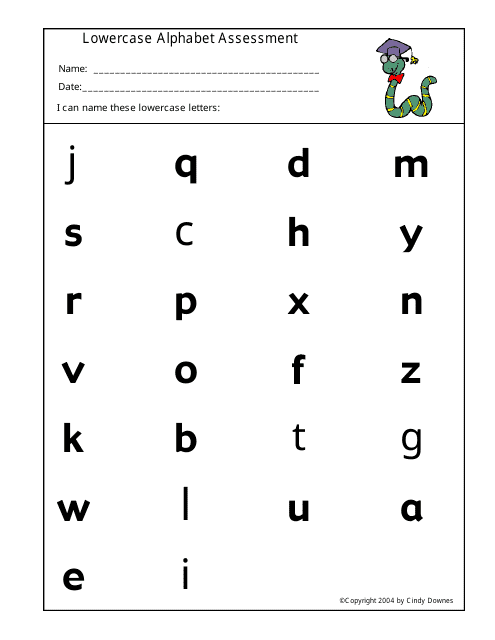 Lowercase Alphabet Assessment Worksheet Template - Cindy Downes