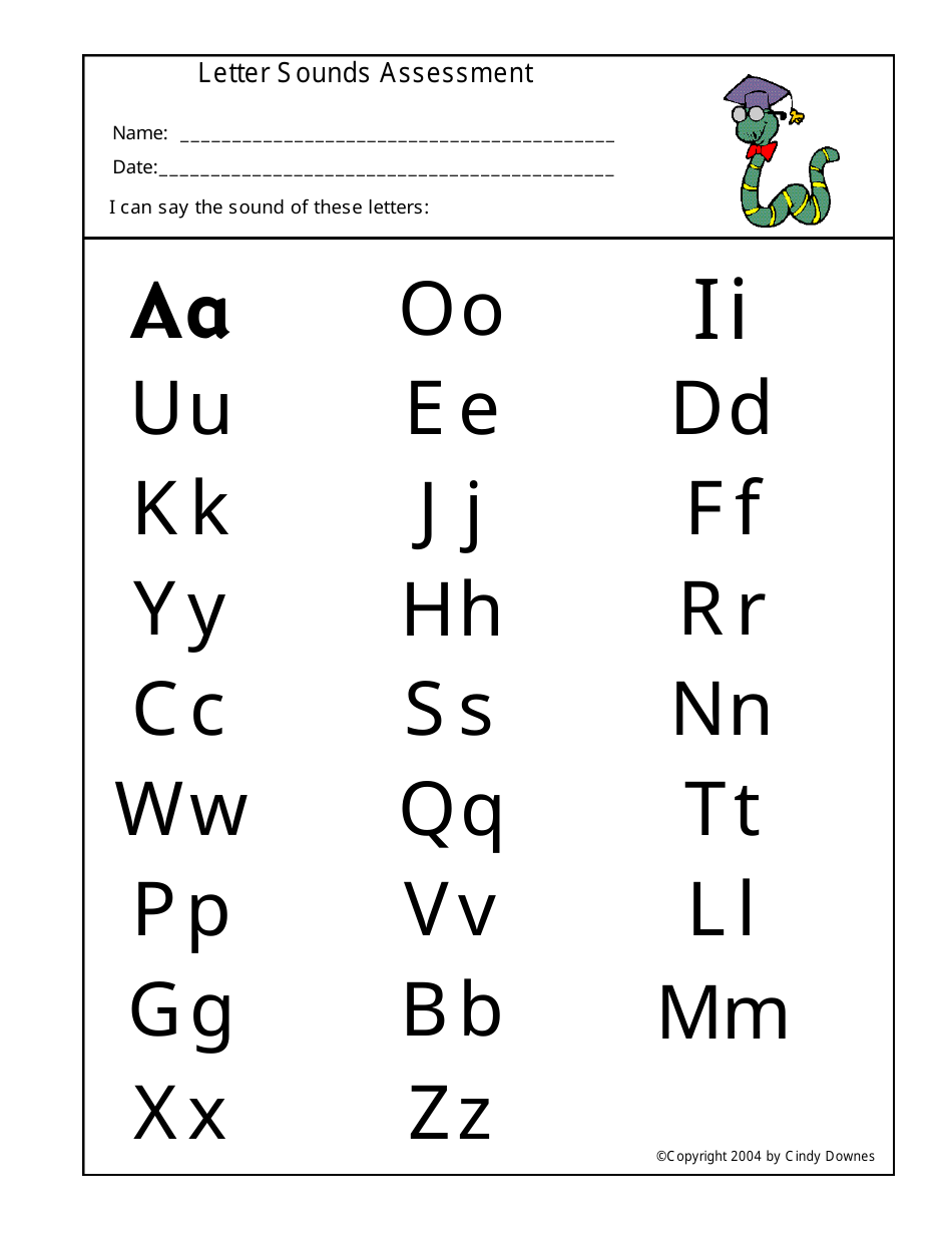 Letter Sounds Assessment Worksheet Template - Cindy Downes Preview