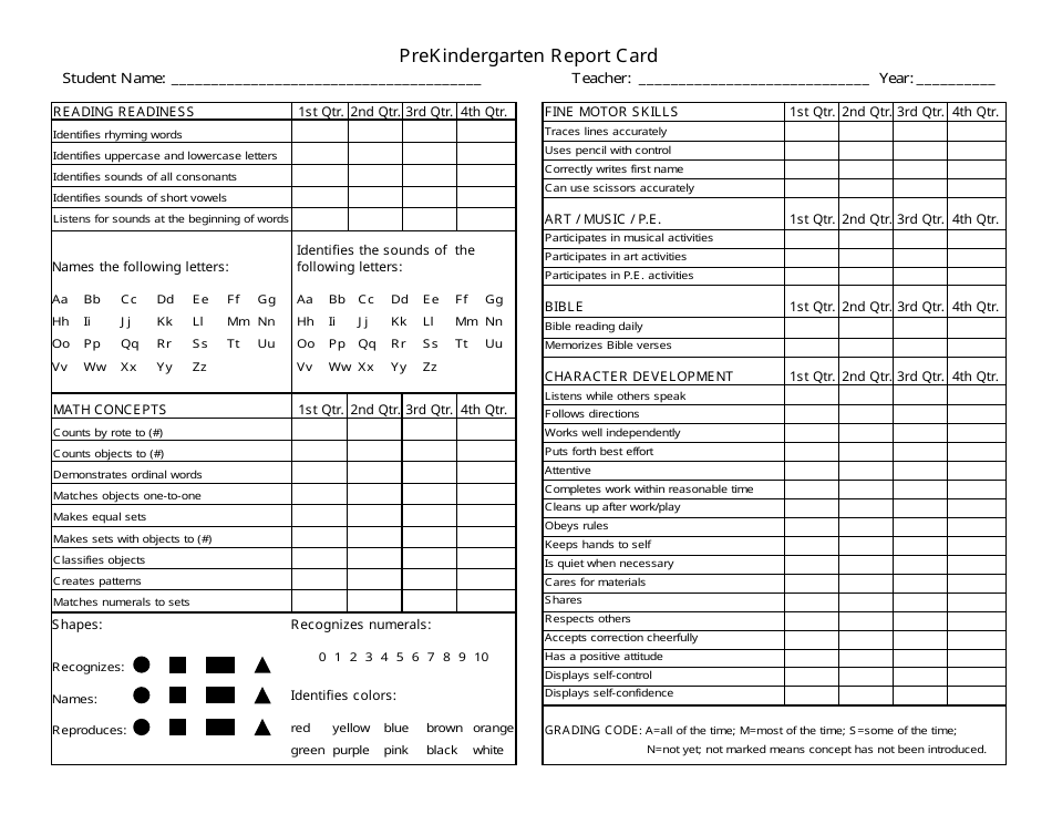 Pre kindergarten Report Card Template Fill Out Sign Online And 