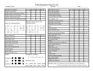 Document preview: Pre-kindergarten Report Card Template