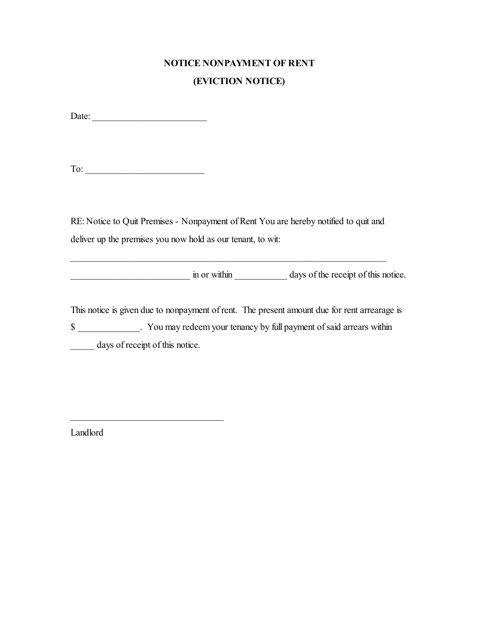 notice nonpayment of rent eviction notice form download printable pdf templateroller