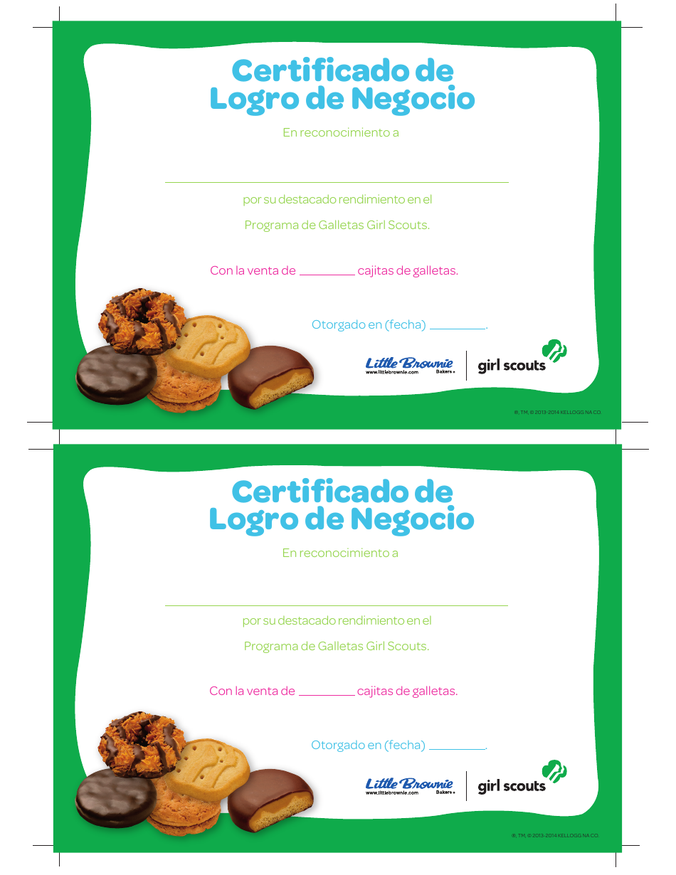 Certification of Business Achievement (Certificado De Logro De Negocio - Spanish)