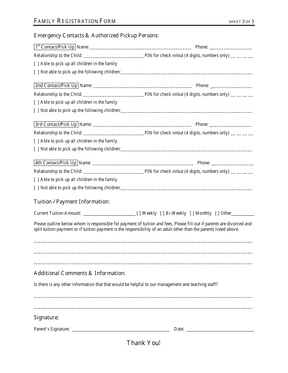 Family Registration Form, Page 3