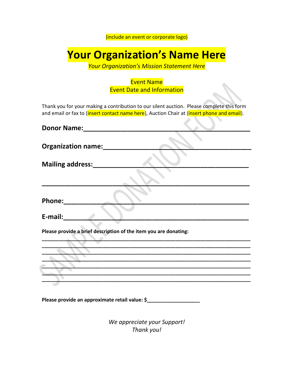 Donation Form - Sample, Page 1