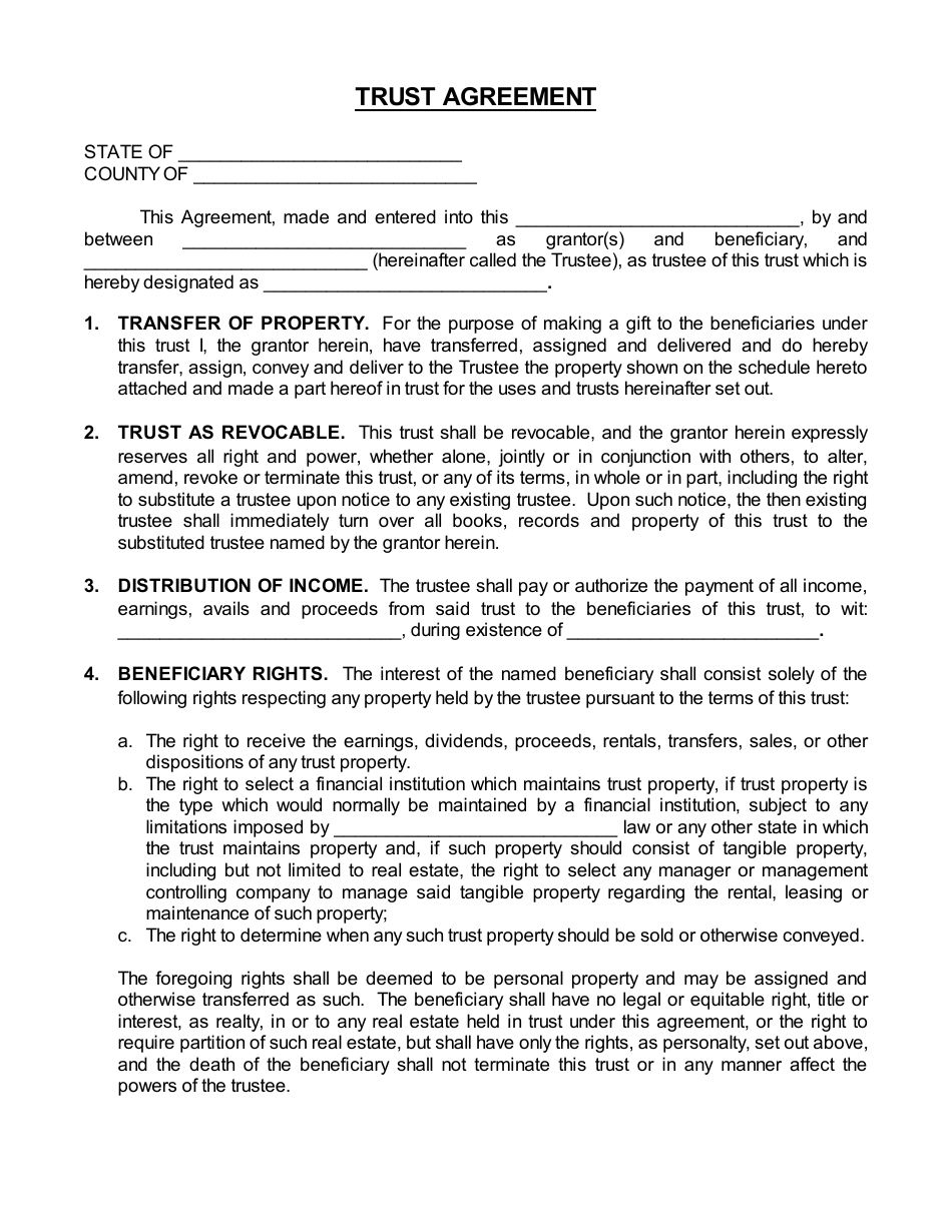 Trust Agreement Template, Page 1