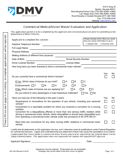 Form CDL-042  Printable Pdf