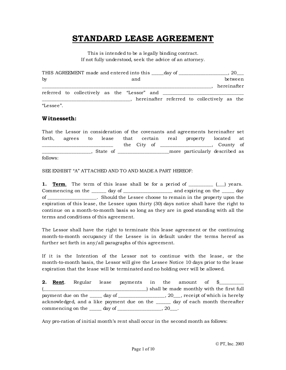 Standard Lease Agreement Template - Pt, Page 1