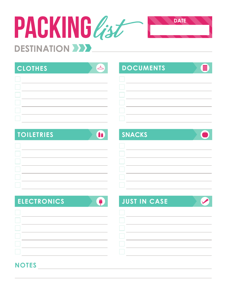 Packing List Template - Free Printable Packing List for Travel or Shipping