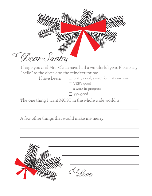 &quot;Christmas Letter Template to Santa&quot; Download Pdf