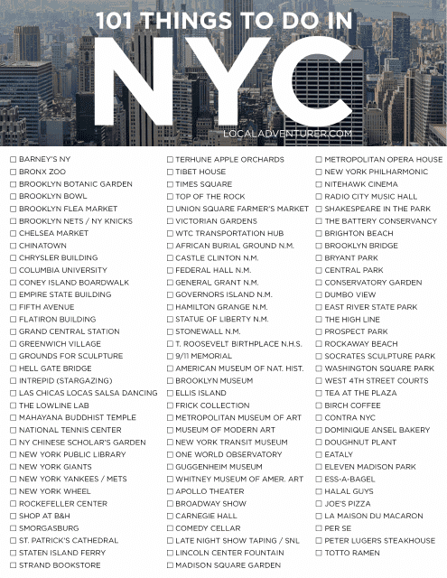 101 Things New York City Bucket List Template - New York