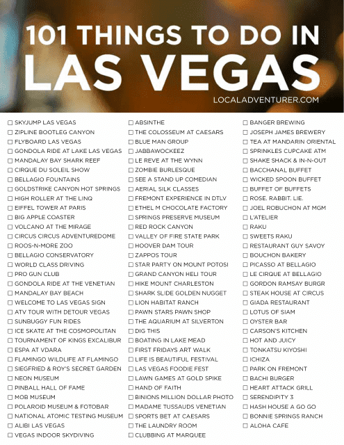 101 Things Las Vegas Bucket List Template - Nevada